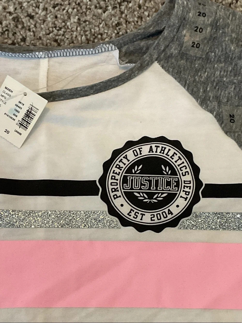 Justice White, Pink & Gray Long Sleeve Raglan Top